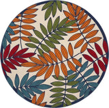 8' Round Ivory And Blue Round Floral Indoor Outdoor Area Rug - Homeroots - Flyclothing LLC