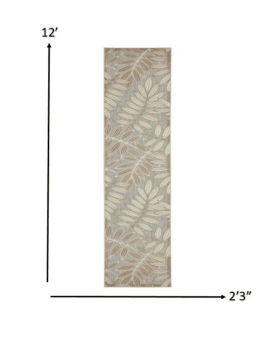 12' Runner Gray And Ivory Floral Indoor Outdoor Runner Rug - Homeroots - Flyclothing LLC