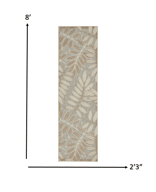 2' X 8' Gray And Ivory Floral Indoor Outdoor Area Rug - Homeroots - Flyclothing LLC