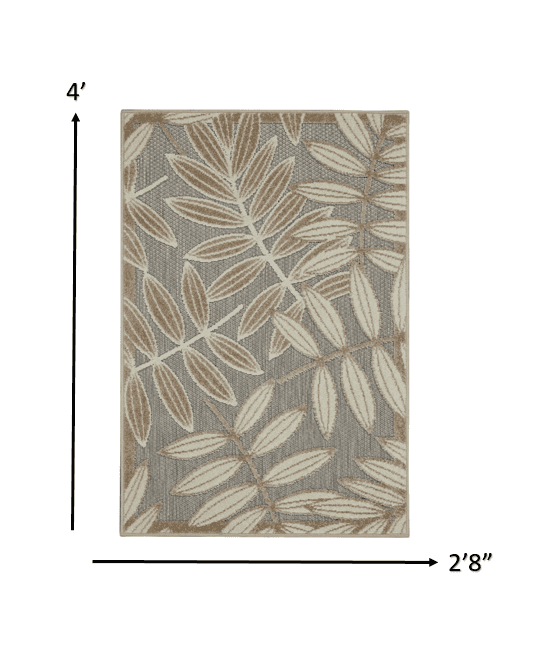 3' X 4' Gray And Ivory Floral Indoor Outdoor Area Rug - Homeroots - Flyclothing LLC