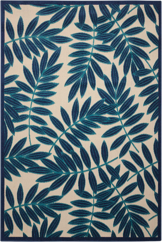 8' X 11' Blue And Ivory Floral Indoor Outdoor Area Rug - Homeroots - Flyclothing LLC