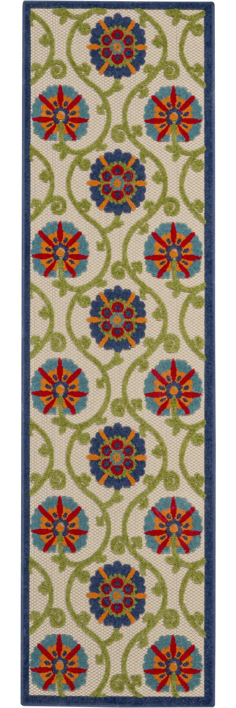 2' X 8' Ivory And Blue Floral Indoor Outdoor Area Rug - Homeroots - Flyclothing LLC