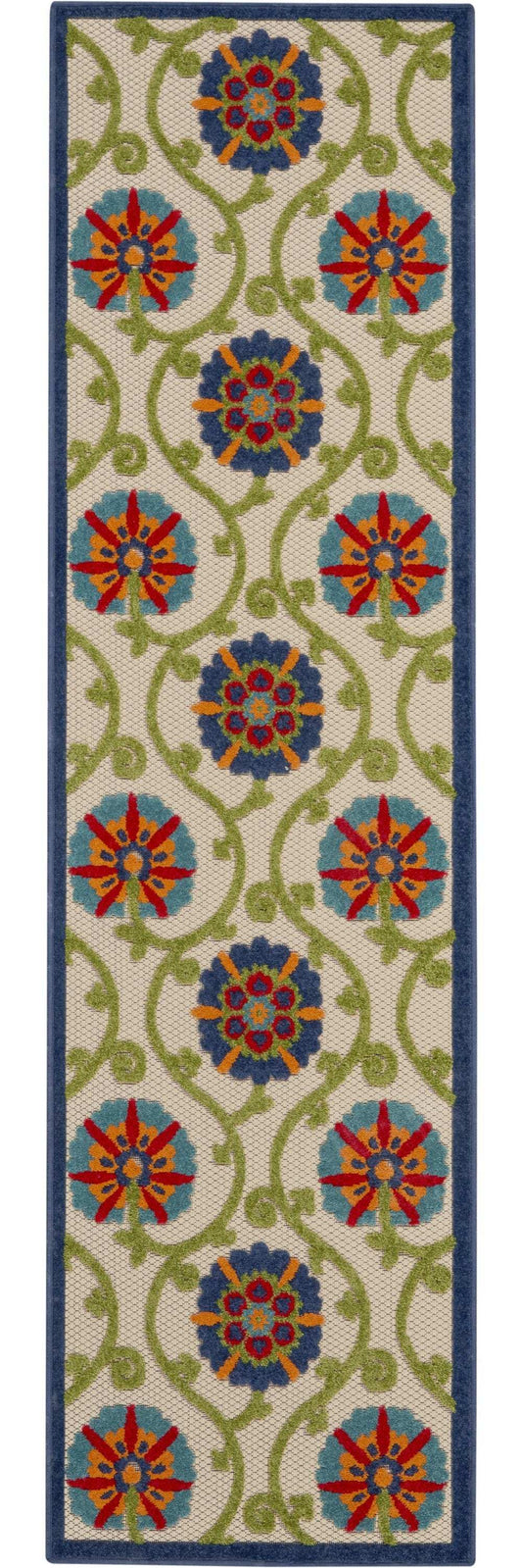 2' X 10' Ivory And Blue Floral Indoor Outdoor Area Rug - Homeroots - Flyclothing LLC