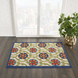 3' X 4' Ivory And Blue Floral Indoor Outdoor Area Rug - Homeroots - Flyclothing LLC