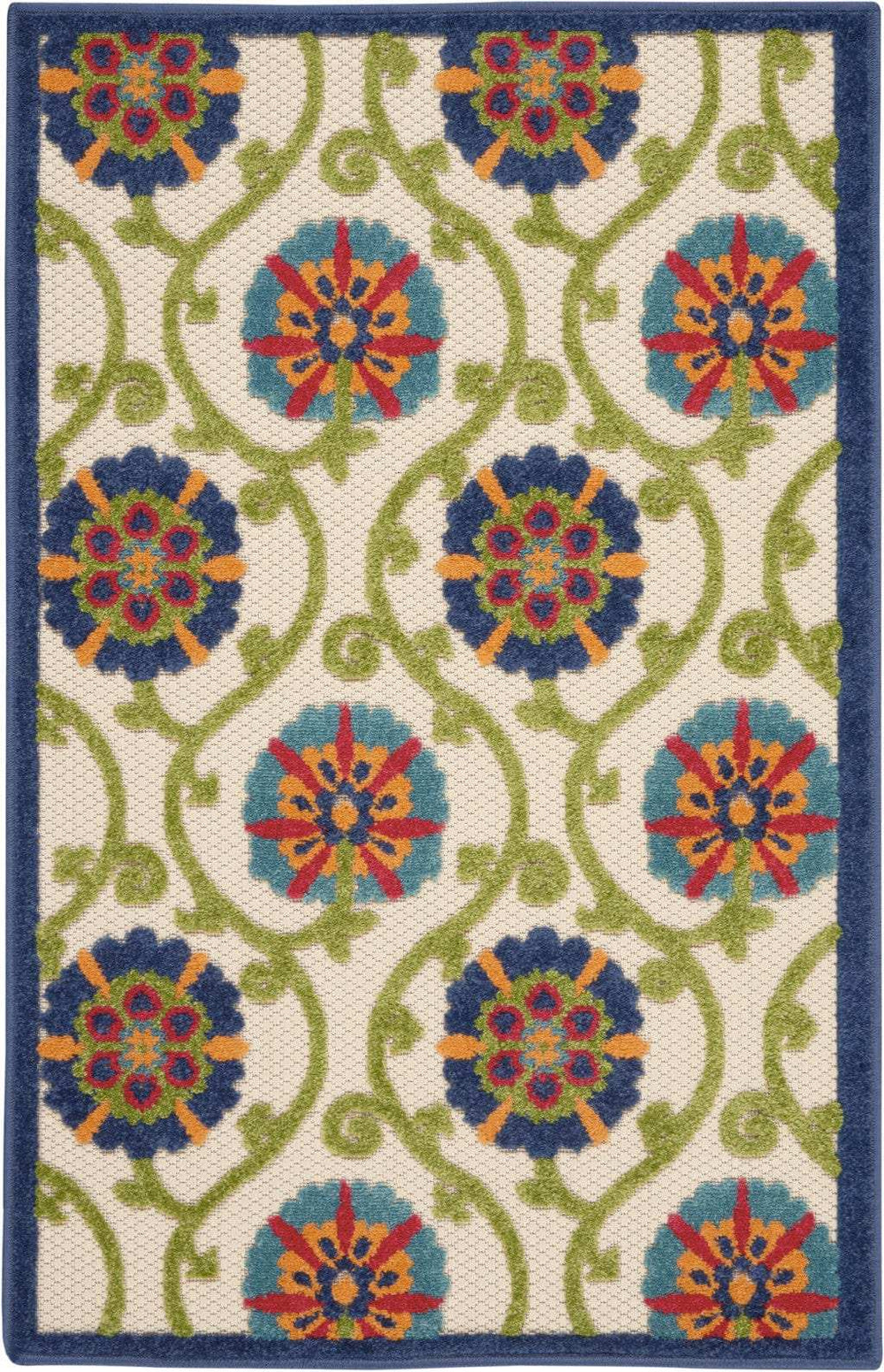 3' X 4' Ivory And Blue Floral Indoor Outdoor Area Rug - Homeroots - Flyclothing LLC