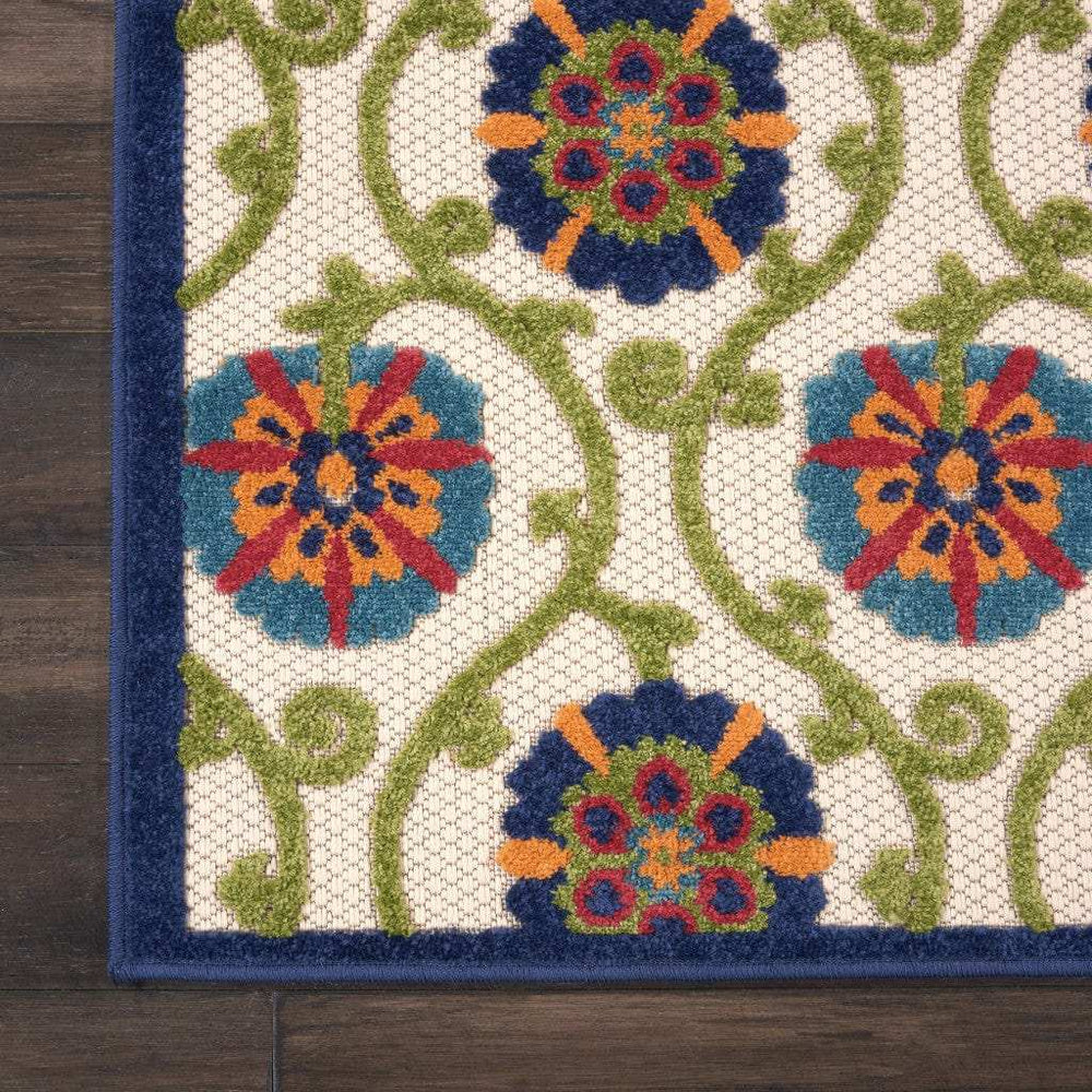 3' X 4' Ivory And Blue Floral Indoor Outdoor Area Rug - Homeroots - Flyclothing LLC