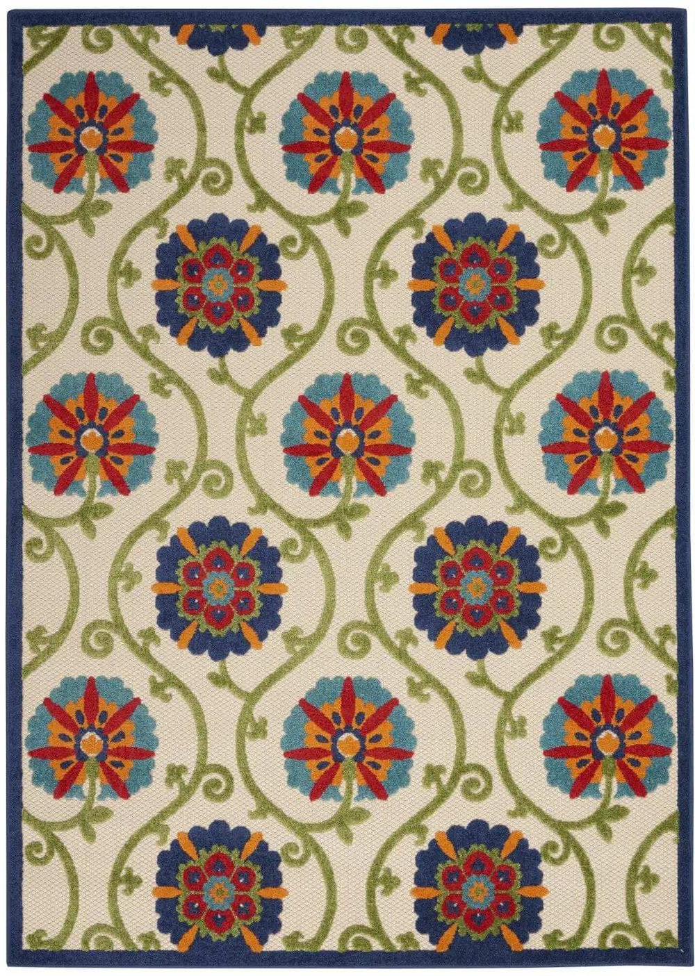 4' X 6' Ivory And Blue Floral Indoor Outdoor Area Rug - Homeroots - Flyclothing LLC