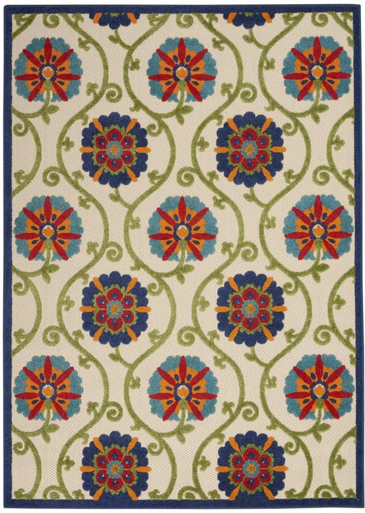 4' X 6' Ivory And Blue Floral Indoor Outdoor Area Rug - Homeroots - Flyclothing LLC