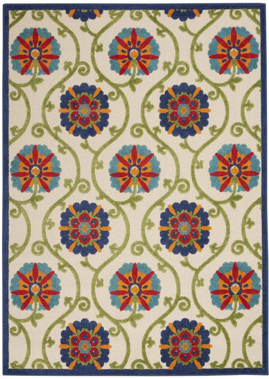 6' X 9' Ivory And Blue Floral Indoor Outdoor Area Rug - Homeroots - Flyclothing LLC