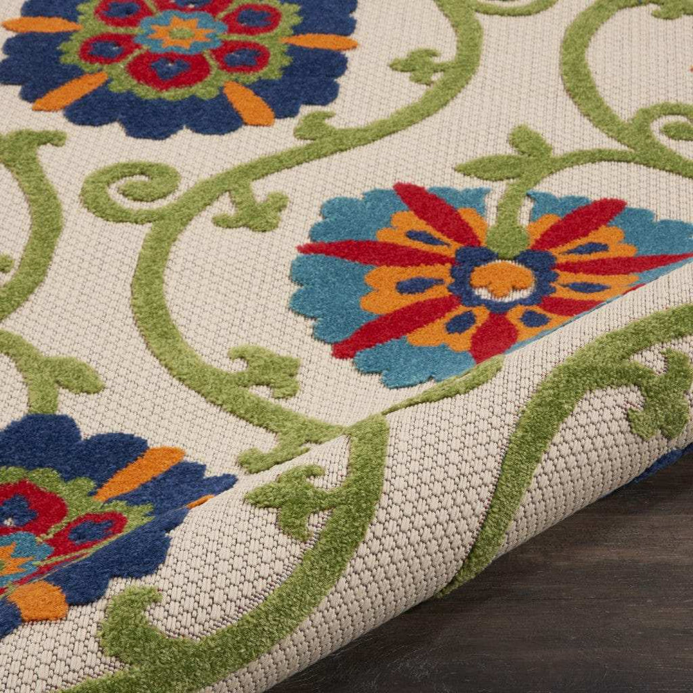 8' Round Ivory And Blue Round Floral Indoor Outdoor Area Rug - Homeroots - Flyclothing LLC