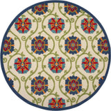 8' Round Ivory And Blue Round Floral Indoor Outdoor Area Rug - Homeroots - Flyclothing LLC