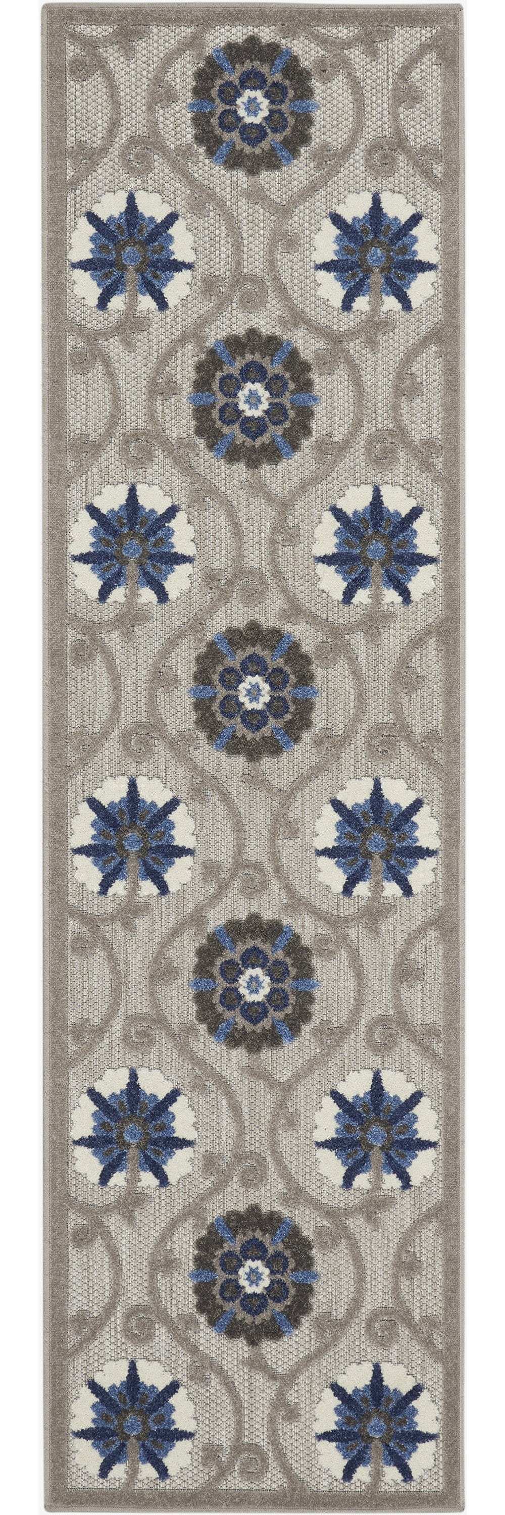 2' X 6' Blue And Gray Floral Indoor Outdoor Area Rug - Homeroots - Flyclothing LLC