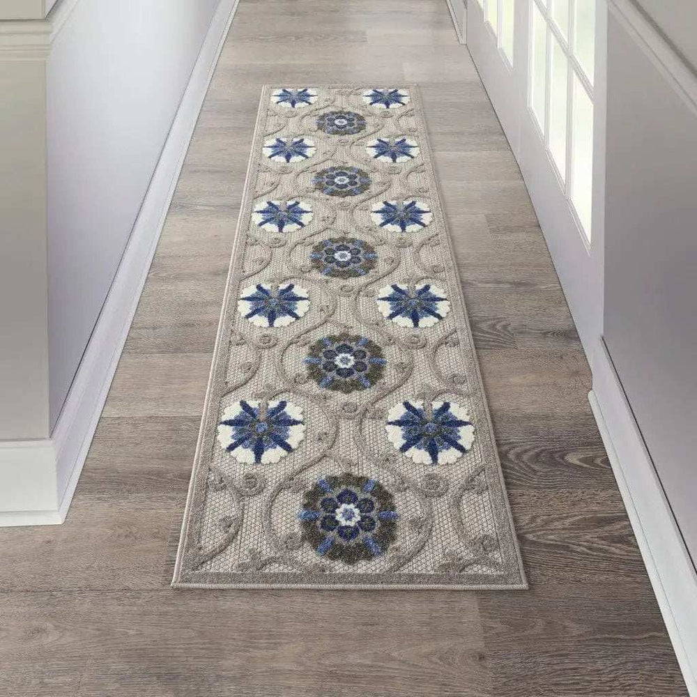 2' X 8' Blue And Gray Floral Indoor Outdoor Area Rug - Homeroots - Flyclothing LLC