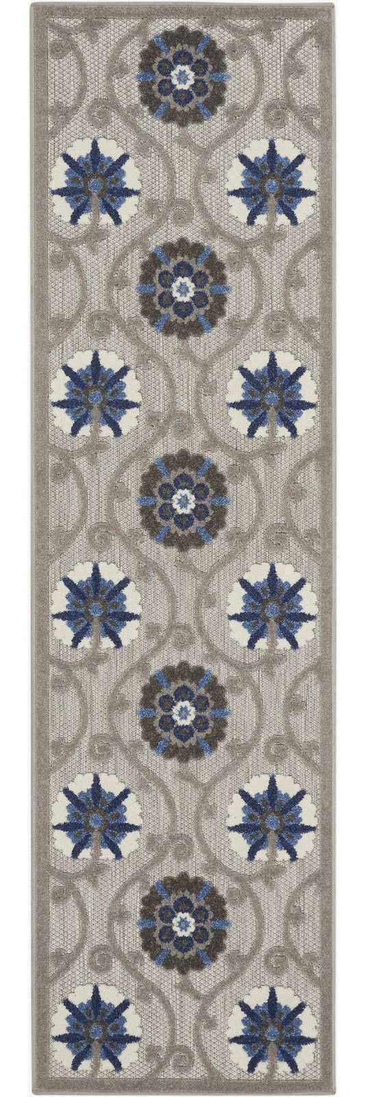 2' X 10' Blue And Gray Floral Indoor Outdoor Area Rug - Homeroots - Flyclothing LLC