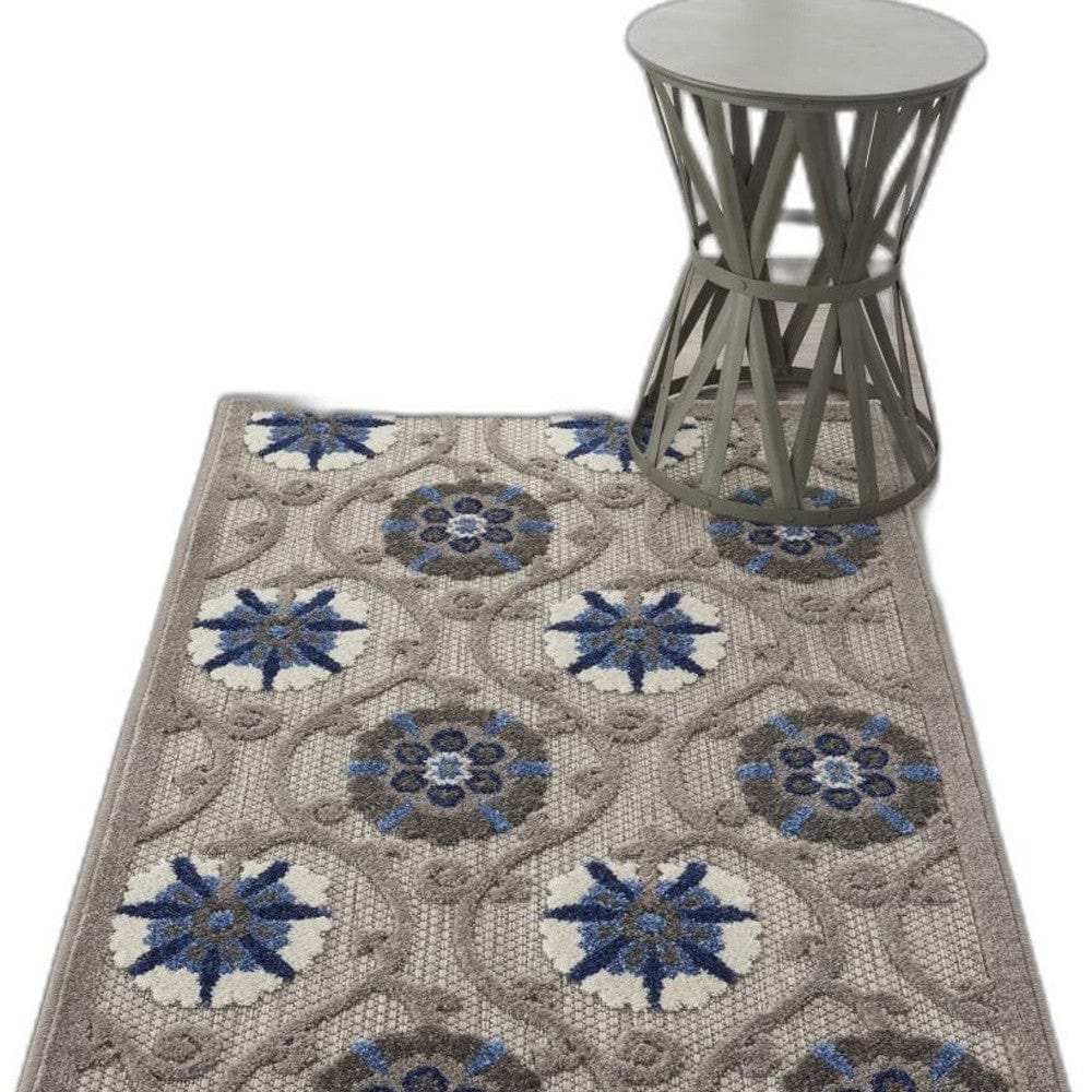 3' X 4' Blue And Gray Floral Indoor Outdoor Area Rug - Homeroots - Flyclothing LLC
