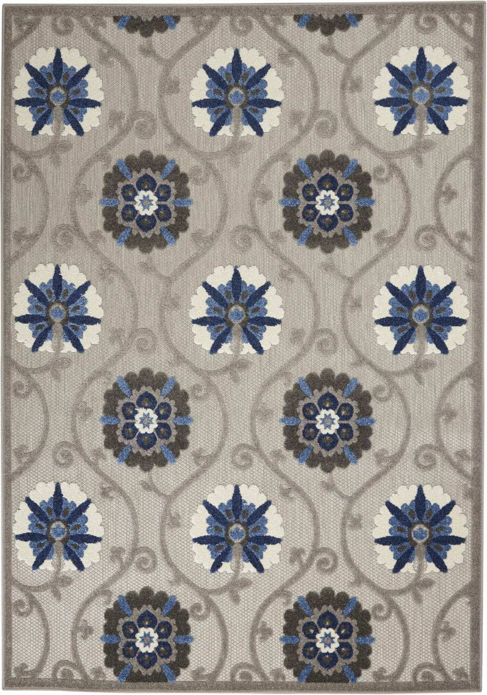 4' X 6' Blue And Gray Floral Indoor Outdoor Area Rug - Homeroots - Flyclothing LLC