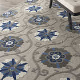 8' X 11' Blue And Gray Floral Indoor Outdoor Area Rug - Homeroots - Flyclothing LLC