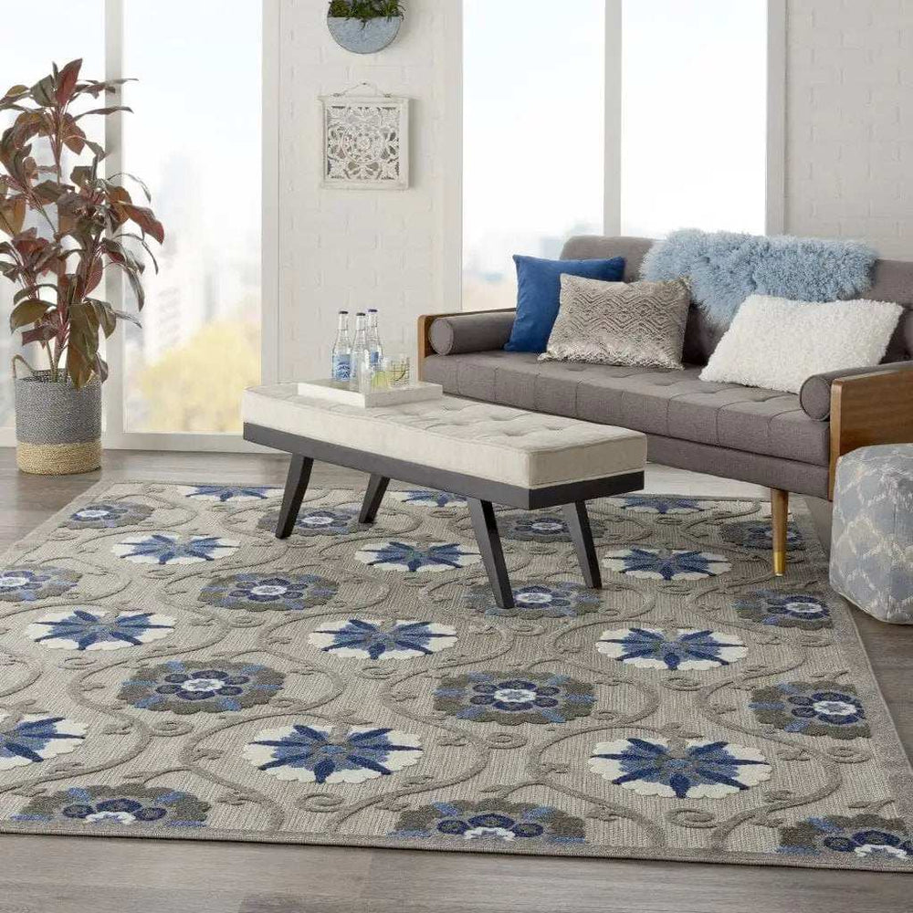 8' X 11' Blue And Gray Floral Indoor Outdoor Area Rug - Homeroots - Flyclothing LLC