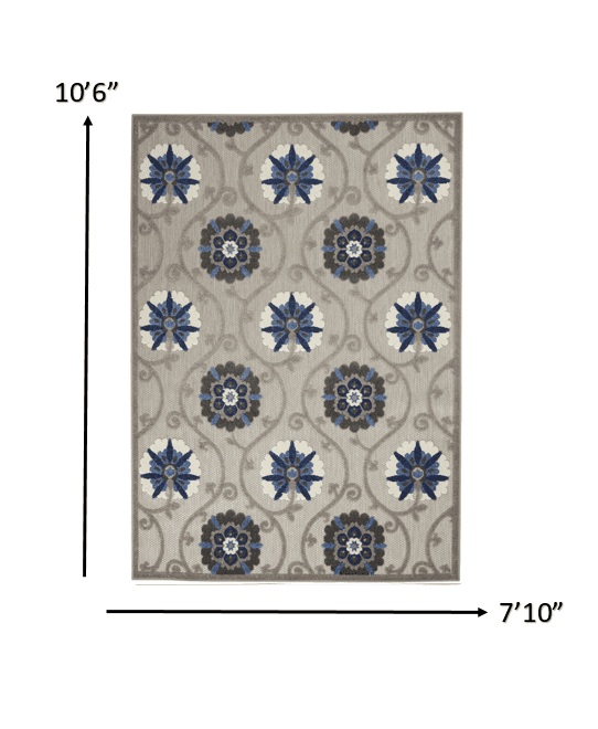 8' X 11' Blue And Gray Floral Indoor Outdoor Area Rug - Homeroots - Flyclothing LLC