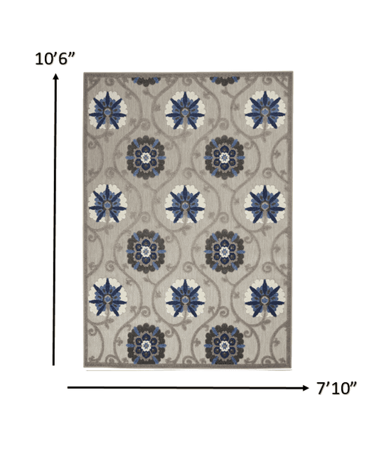8' X 11' Blue And Gray Floral Indoor Outdoor Area Rug - Homeroots - Flyclothing LLC