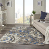 4' X 6' Blue And Gray Floral Indoor Outdoor Area Rug - Homeroots - Flyclothing LLC