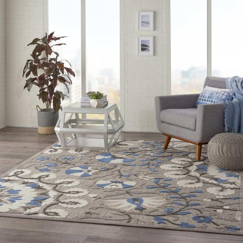 8' X 11' Blue And Gray Floral Indoor Outdoor Area Rug - Homeroots - Flyclothing LLC