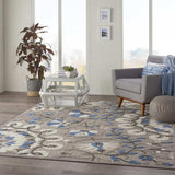8' X 11' Blue And Gray Floral Indoor Outdoor Area Rug - Homeroots - Flyclothing LLC