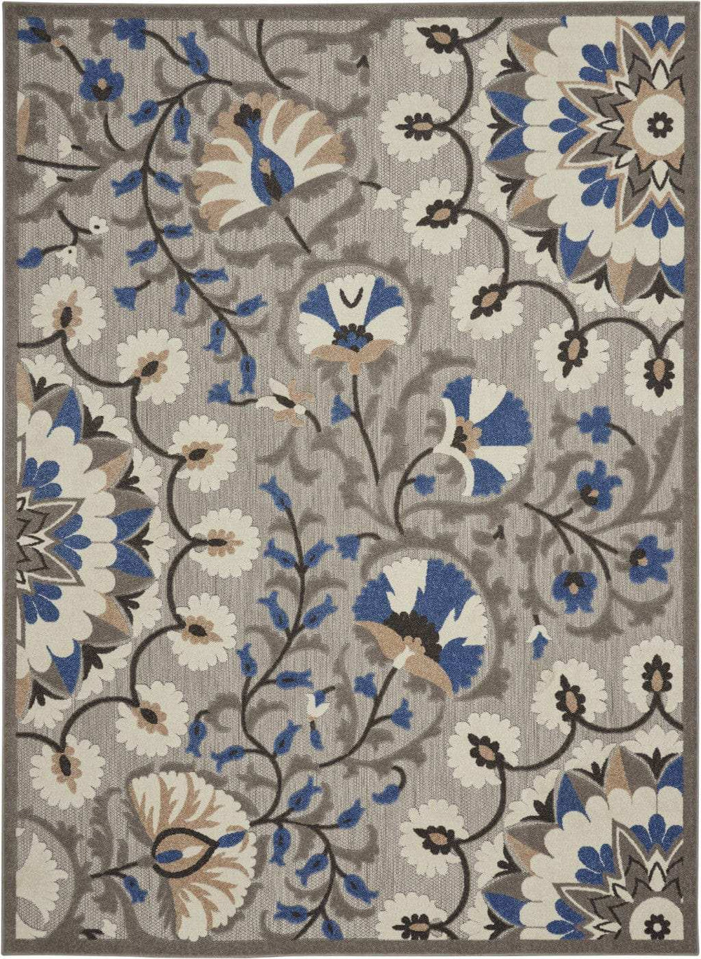 8' X 11' Blue And Gray Floral Indoor Outdoor Area Rug - Homeroots - Flyclothing LLC