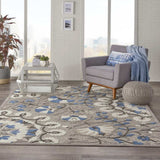 8' X 11' Blue And Gray Floral Indoor Outdoor Area Rug - Homeroots - Flyclothing LLC