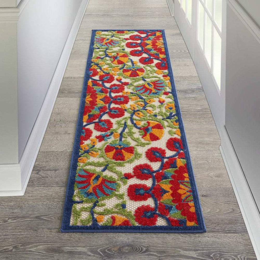 2' X 6' Red And Ivory Floral Indoor Outdoor Area Rug - Homeroots - Flyclothing LLC