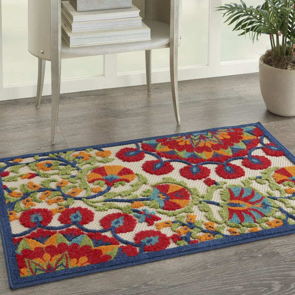 3' X 4' Red And Ivory Floral Indoor Outdoor Area Rug - Homeroots - Flyclothing LLC