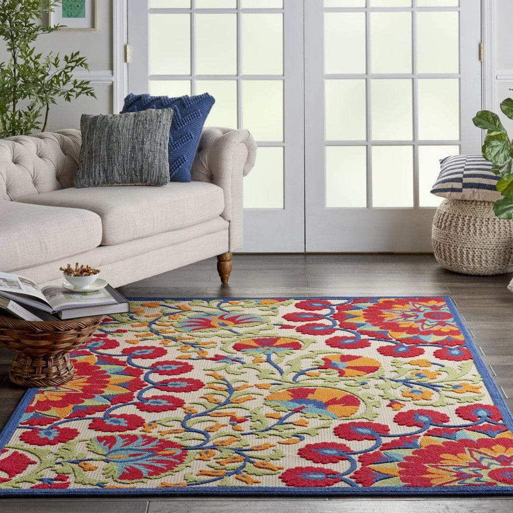 5' X 8' Red And Ivory Floral Indoor Outdoor Area Rug - Homeroots - Flyclothing LLC
