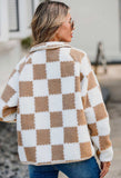 Checkered Snap Down Long Sleeve Teddy Jacket - Trendsi - Flyclothing LLC