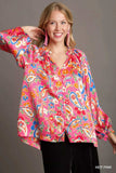 Umgee Full Size Satin Paisley Ruffle Neck Button-Up Shirt Plus Size - Trendsi - Flyclothing LLC