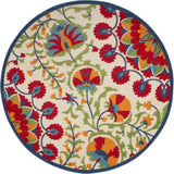 8' Round Red And Ivory Round Floral Indoor Outdoor Area Rug - Homeroots - Flyclothing LLC