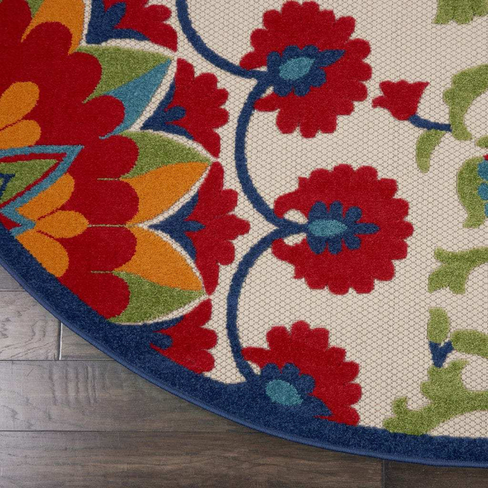 8' Round Red And Ivory Round Floral Indoor Outdoor Area Rug - Homeroots - Flyclothing LLC