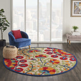 8' Round Red And Ivory Round Floral Indoor Outdoor Area Rug - Homeroots - Flyclothing LLC