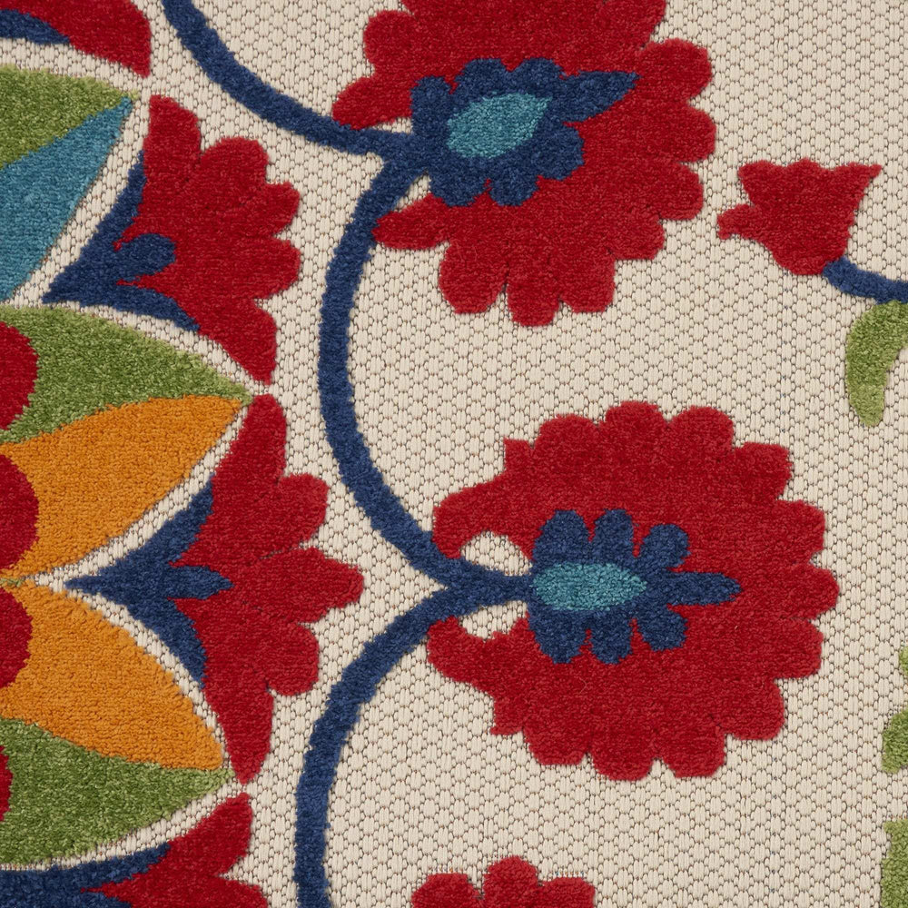 8' Round Red And Ivory Round Floral Indoor Outdoor Area Rug - Homeroots - Flyclothing LLC