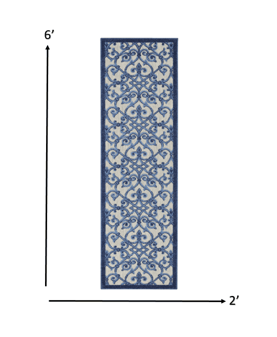 2' X 6' Blue And Gray Floral Indoor Outdoor Area Rug - Homeroots - Flyclothing LLC