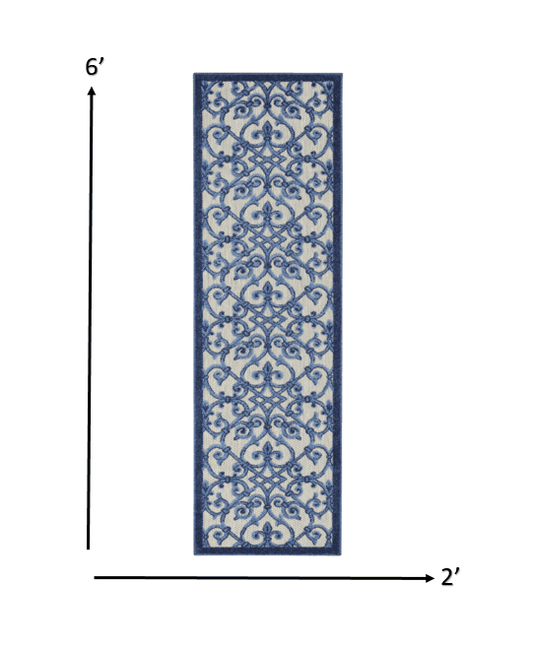 2' X 6' Blue And Gray Floral Indoor Outdoor Area Rug - Homeroots - Flyclothing LLC