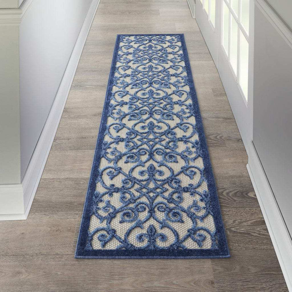 2' X 6' Blue And Gray Floral Indoor Outdoor Area Rug - Homeroots - Flyclothing LLC