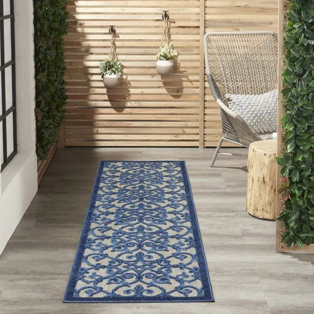 2' X 8' Blue And Gray Floral Indoor Outdoor Area Rug - Homeroots - Flyclothing LLC