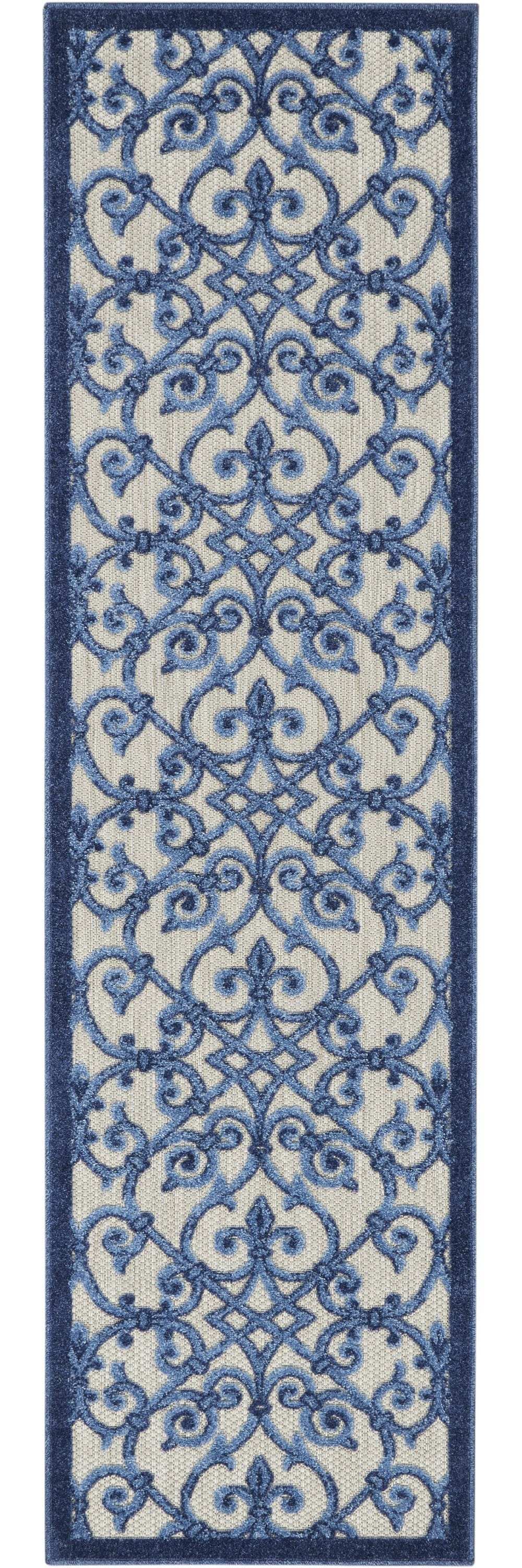 2' X 10' Blue And Gray Floral Indoor Outdoor Area Rug - Homeroots - Flyclothing LLC