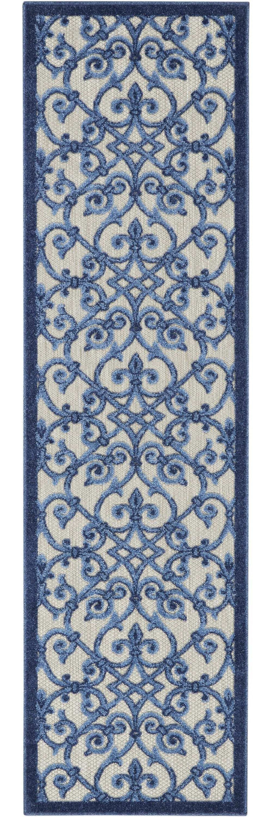 2' X 10' Blue And Gray Floral Indoor Outdoor Area Rug - Homeroots - Flyclothing LLC