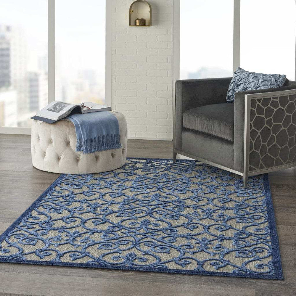 5' X 8' Blue And Gray Floral Indoor Outdoor Area Rug - Homeroots - Flyclothing LLC