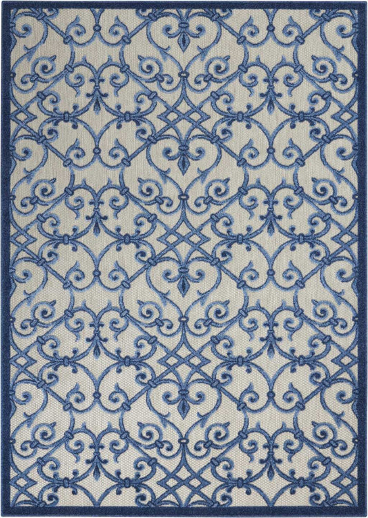 5' X 8' Blue And Gray Floral Indoor Outdoor Area Rug - Homeroots - Flyclothing LLC