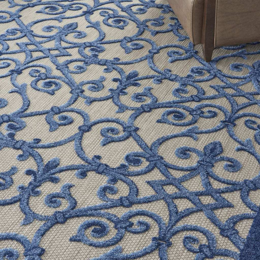 8' X 11' Blue And Gray Floral Indoor Outdoor Area Rug - Homeroots - Flyclothing LLC