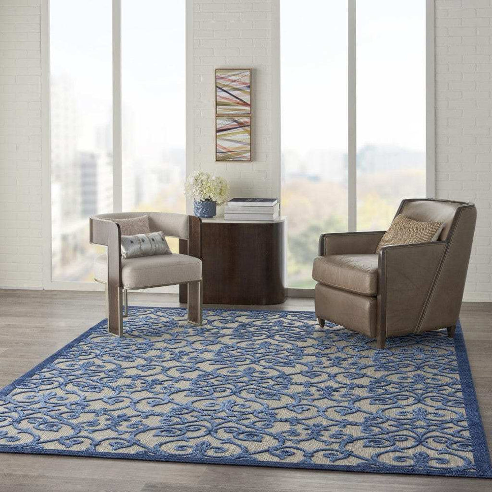 8' X 11' Blue And Gray Floral Indoor Outdoor Area Rug - Homeroots - Flyclothing LLC