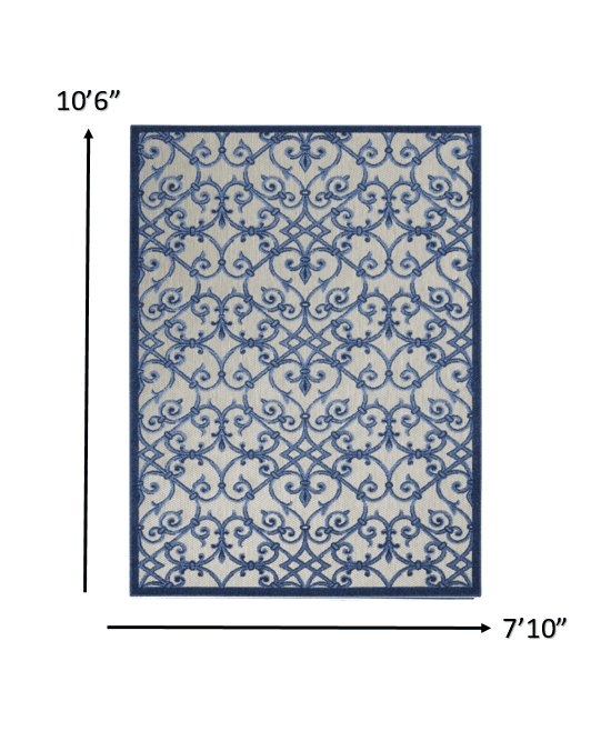 8' X 11' Blue And Gray Floral Indoor Outdoor Area Rug - Homeroots - Flyclothing LLC
