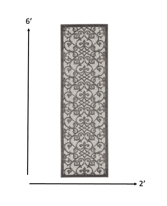 2' X 6' Gray Floral Indoor Outdoor Area Rug - Homeroots - Flyclothing LLC